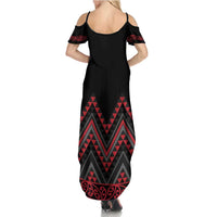 Red Aotearoa Mangopare Kowhaiwhai and Niho Taniwha Family Matching Summer Maxi Dress and Hawaiian Shirt Maori New Zealand