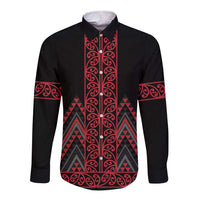 Red Aotearoa Mangopare Kowhaiwhai and Niho Taniwha Long Sleeve Button Shirt Maori New Zealand