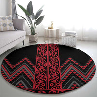 Red Aotearoa Mangopare Kowhaiwhai and Niho Taniwha Round Carpet Maori New Zealand