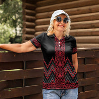 Red Aotearoa Mangopare Kowhaiwhai and Niho Taniwha Women Polo Shirt Maori New Zealand