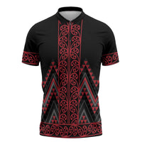 Red Aotearoa Mangopare Kowhaiwhai Niho Taniwha Zipper Polo Shirt Maori New Zealand - Polynesian Pride