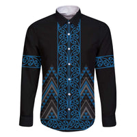 Blue Aotearoa Mangopare Kowhaiwhai and Niho Taniwha Family Matching Off The Shoulder Long Sleeve Dress and Hawaiian Shirt Maori New Zealand