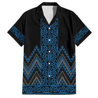 Blue Aotearoa Mangopare Kowhaiwhai and Niho Taniwha Family Matching Tank Maxi Dress and Hawaiian Shirt Maori New Zealand
