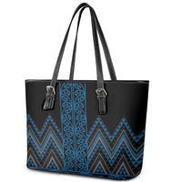 Blue Aotearoa Mangopare Kowhaiwhai and Niho Taniwha Leather Tote Bag Maori New Zealand