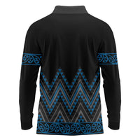 Blue Aotearoa Mangopare Kowhaiwhai and Niho Taniwha Long Sleeve Polo Shirt Maori New Zealand
