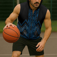 Blue Aotearoa Mangopare Kowhaiwhai Niho Taniwha Sleeveless Zip Hoodie Maori New Zealand LT14 - Polynesian Pride