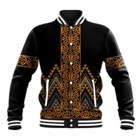 Gold Aotearoa Mangopare Kowhaiwhai and Niho Taniwha Baseball Jacket Maori New Zealand