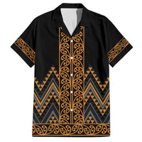 Gold Aotearoa Mangopare Kowhaiwhai and Niho Taniwha Family Matching Tank Maxi Dress and Hawaiian Shirt Maori New Zealand