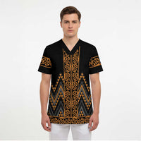 Gold Aotearoa Mangopare Kowhaiwhai and Niho Taniwha Scrub Top Maori New Zealand - Polynesian Pride