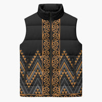 Gold Aotearoa Mangopare Kowhaiwhai Niho Taniwha Sleeveless Puffer Jacket Maori New Zealand - Polynesian Pride