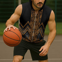 Gold Aotearoa Mangopare Kowhaiwhai Niho Taniwha Sleeveless Zip Hoodie Maori New Zealand LT14 - Polynesian Pride