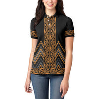 Gold Aotearoa Mangopare Kowhaiwhai and Niho Taniwha Women Polo Shirt Maori New Zealand