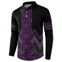 Purple Aotearoa Mangopare Kowhaiwhai and Niho Taniwha Button Sweatshirt Maori New Zealand