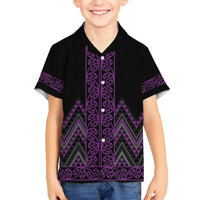 Purple Aotearoa Mangopare Kowhaiwhai and Niho Taniwha Family Matching Short Sleeve Bodycon Dress and Hawaiian Shirt Maori New Zealand