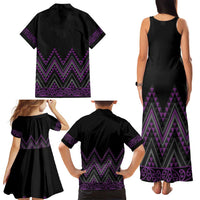 Purple Aotearoa Mangopare Kowhaiwhai and Niho Taniwha Family Matching Tank Maxi Dress and Hawaiian Shirt Maori New Zealand