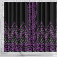 Purple Aotearoa Mangopare Kowhaiwhai and Niho Taniwha Shower Curtain Maori New Zealand