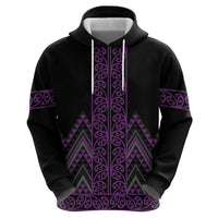 Purple Aotearoa Mangopare Kowhaiwhai and Niho Taniwha Zip Hoodie Maori New Zealand