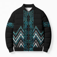 Paua Shell Aotearoa Mangopare Kowhaiwhai Niho Taniwha Bomber Puffer Jacket Maori New Zealand - Polynesian Pride