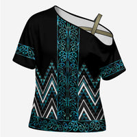 Paua Shell Aotearoa Mangopare Kowhaiwhai Niho Taniwha Cross Shoulder Shirt Maori New Zealand - Polynesian Pride