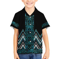 Paua Shell Aotearoa Mangopare Kowhaiwhai and Niho Taniwha Family Matching Off Shoulder Maxi Dress and Hawaiian Shirt Maori New Zealand