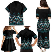 Paua Shell Aotearoa Mangopare Kowhaiwhai and Niho Taniwha Family Matching Puletasi and Hawaiian Shirt Maori New Zealand