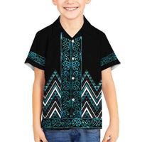 Paua Shell Aotearoa Mangopare Kowhaiwhai and Niho Taniwha Family Matching Short Sleeve Bodycon Dress and Hawaiian Shirt Maori New Zealand