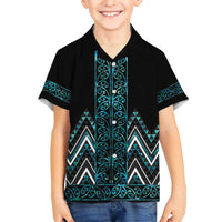 Paua Shell Aotearoa Mangopare Kowhaiwhai and Niho Taniwha Kid Hawaiian Shirt Maori New Zealand