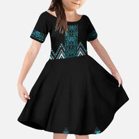 Paua Shell Aotearoa Mangopare Kowhaiwhai and Niho Taniwha Kid Short Sleeve Dress Maori New Zealand