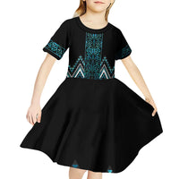 Paua Shell Aotearoa Mangopare Kowhaiwhai and Niho Taniwha Kid Short Sleeve Dress Maori New Zealand