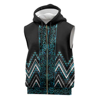 Paua Shell Aotearoa Mangopare Kowhaiwhai Niho Taniwha Sleeveless Zip Hoodie Maori New Zealand LT14 Turquoise - Polynesian Pride