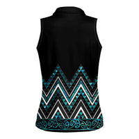 Paua Shell Aotearoa Mangopare Kowhaiwhai and Niho Taniwha Women Sleeveless Polo Shirt Maori New Zealand
