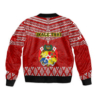 Tonga Rugby Sleeve Zip Bomber Jacket 2023 World Cup Tongan Kupesi Ngatu Pattern LT14 - Polynesian Pride