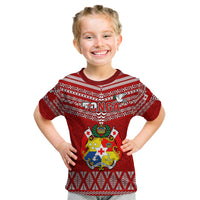 Custom Tonga Rugby Kid T Shirt 2023 World Cup Tongan Kupesi Ngatu Pattern LT14 Red - Polynesian Pride
