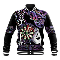 Personalised New Zealand Darts Baseball Jacket Ngutukaka Manaia Taniko Luxury Purple LT14 Unisex Purple - Polynesian Pride