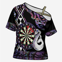 Personalised New Zealand Darts Cross Shoulder Shirt Ngutukaka Manaia Taniko Luxury Purple - Polynesian Pride