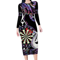 Personalised New Zealand Darts Family Matching Long Sleeve Bodycon Dress and Hawaiian Shirt Ngutukaka Manaia Taniko Luxury Purple - Polynesian Pride