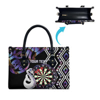 Personalised New Zealand Darts Leather Bag Ngutukaka Manaia Taniko Luxury Purple - Polynesian Pride