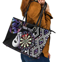 Personalised New Zealand Darts Leather Tote Bag Ngutukaka Manaia Taniko Luxury Purple - Polynesian Pride