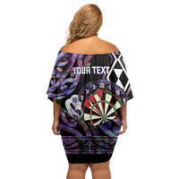 Personalised New Zealand Darts Off Shoulder Short Dress Ngutukaka Manaia Taniko Luxury Purple - Polynesian Pride