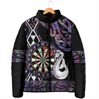 Personalised New Zealand Darts Padded Jacket Ngutukaka Manaia Taniko Luxury Purple - Polynesian Pride