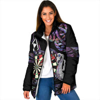 Personalised New Zealand Darts Padded Jacket Ngutukaka Manaia Taniko Luxury Purple - Polynesian Pride