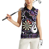 Personalised New Zealand Darts Women Sleeveless Polo Shirt Ngutukaka Manaia Taniko Luxury Purple - Polynesian Pride