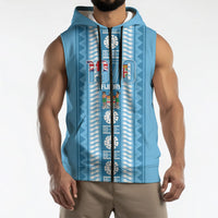 Fiji Day 1970 Sleeveless Zip Hoodie For Fiji Ever Fiji Tapa Pattern Blue