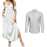 Tonga White Sunday Couples Matching Summer Maxi Dress and Long Sleeve Button Shirt Fakame Tongan Ngatu Turtle