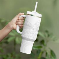 Tonga White Sunday Tumbler With Handle Fakame Tongan Ngatu Turtle