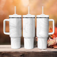 Tonga White Sunday Tumbler With Handle Fakame Tongan Ngatu Turtle