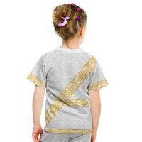Tonga White Sunday Kid T Shirt Fakame Tongan Ngatu Pattern Gold Strips