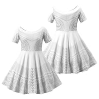 Niue White Sunday Family Matching Long Sleeve Bodycon Dress and Hawaiian Shirt Aho Tapu Fanau Hiapo Pattern