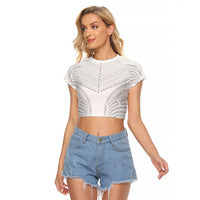 Niue White Sunday Raglan Cropped T Shirt Aho Tapu Fanau Hiapo Pattern