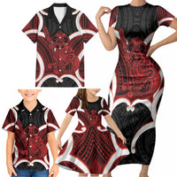 Whero Aotearoa Atua Tumatauenga Personalised Family Matching Short Sleeve Bodycon Dress and Hawaiian Shirt Maori God Of War Tiki With Taiaha